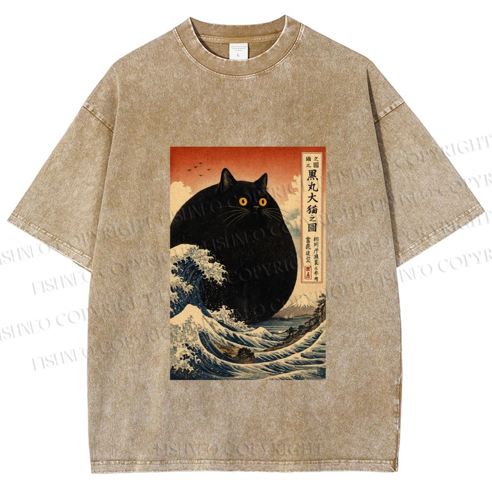 Unisex Cat wave Printed Washed Tee