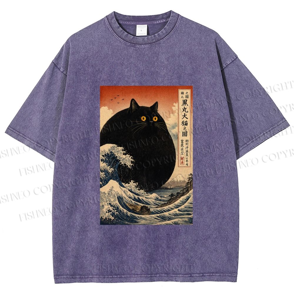 Unisex Cat wave Printed Washed Tee