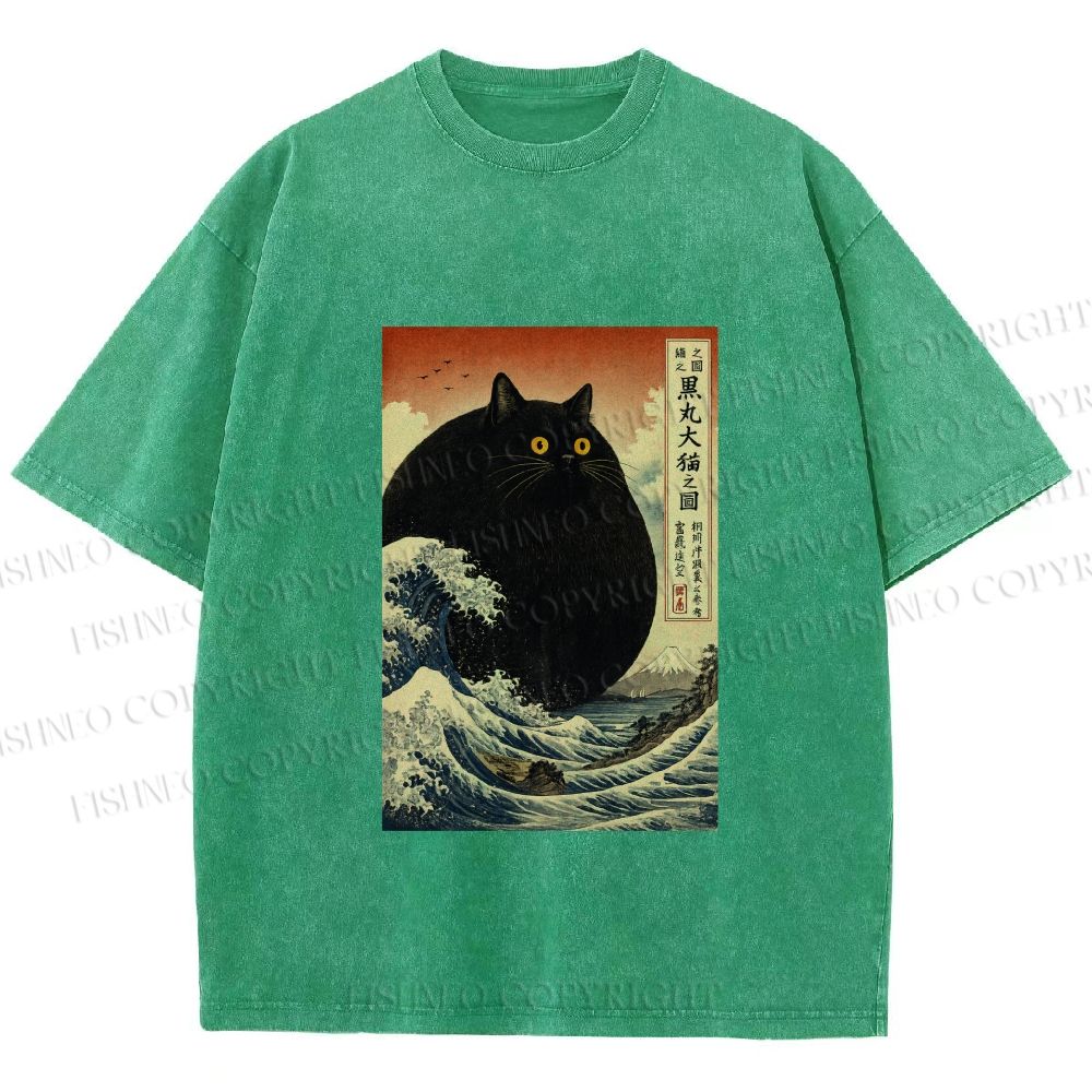 Unisex Cat wave Printed Washed Tee