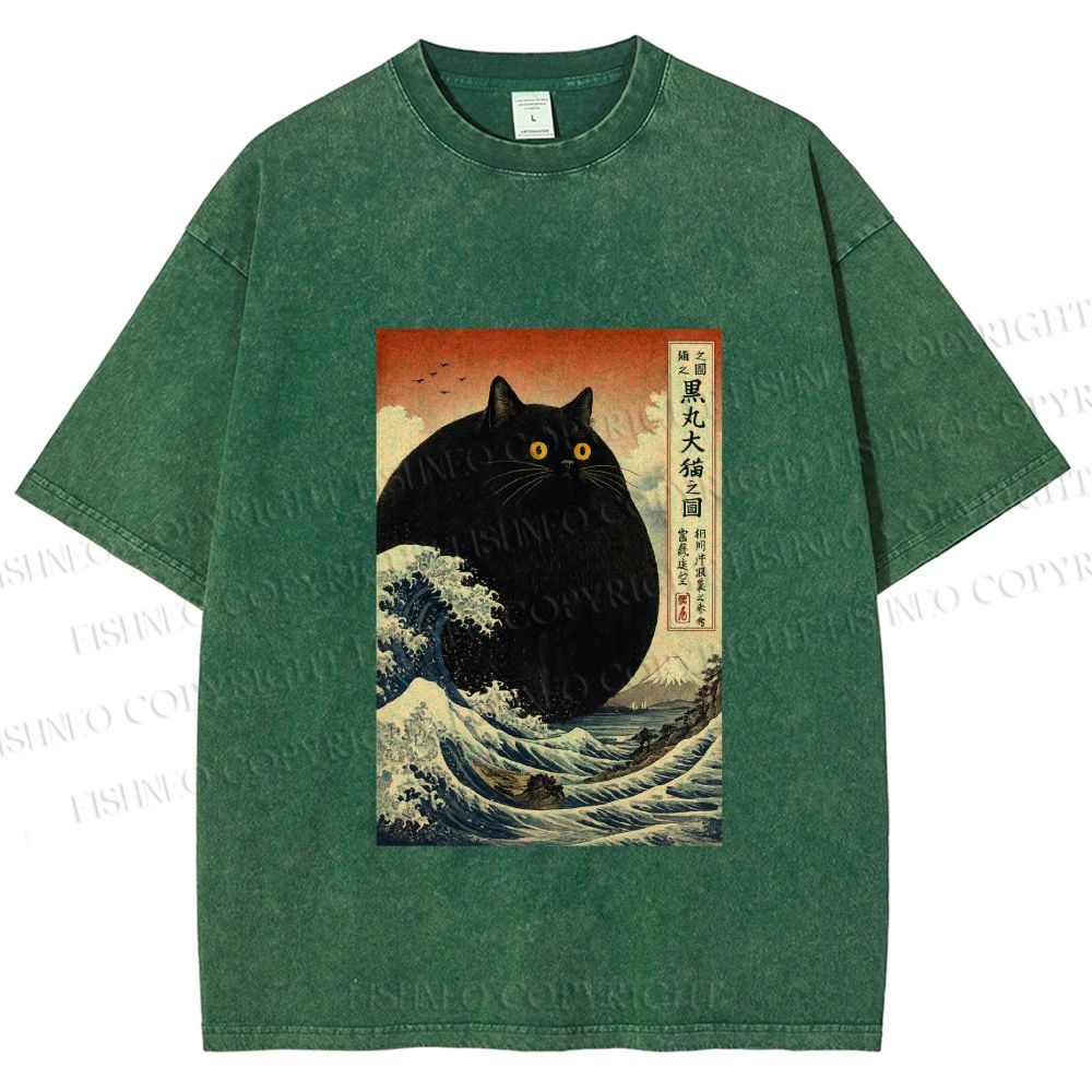 Unisex Cat wave Printed Washed Tee