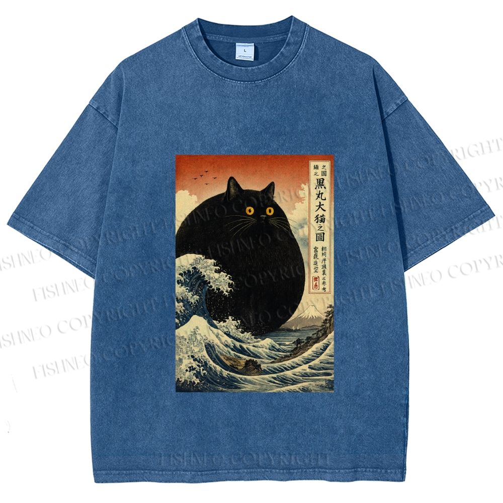 Unisex Cat wave Printed Washed Tee