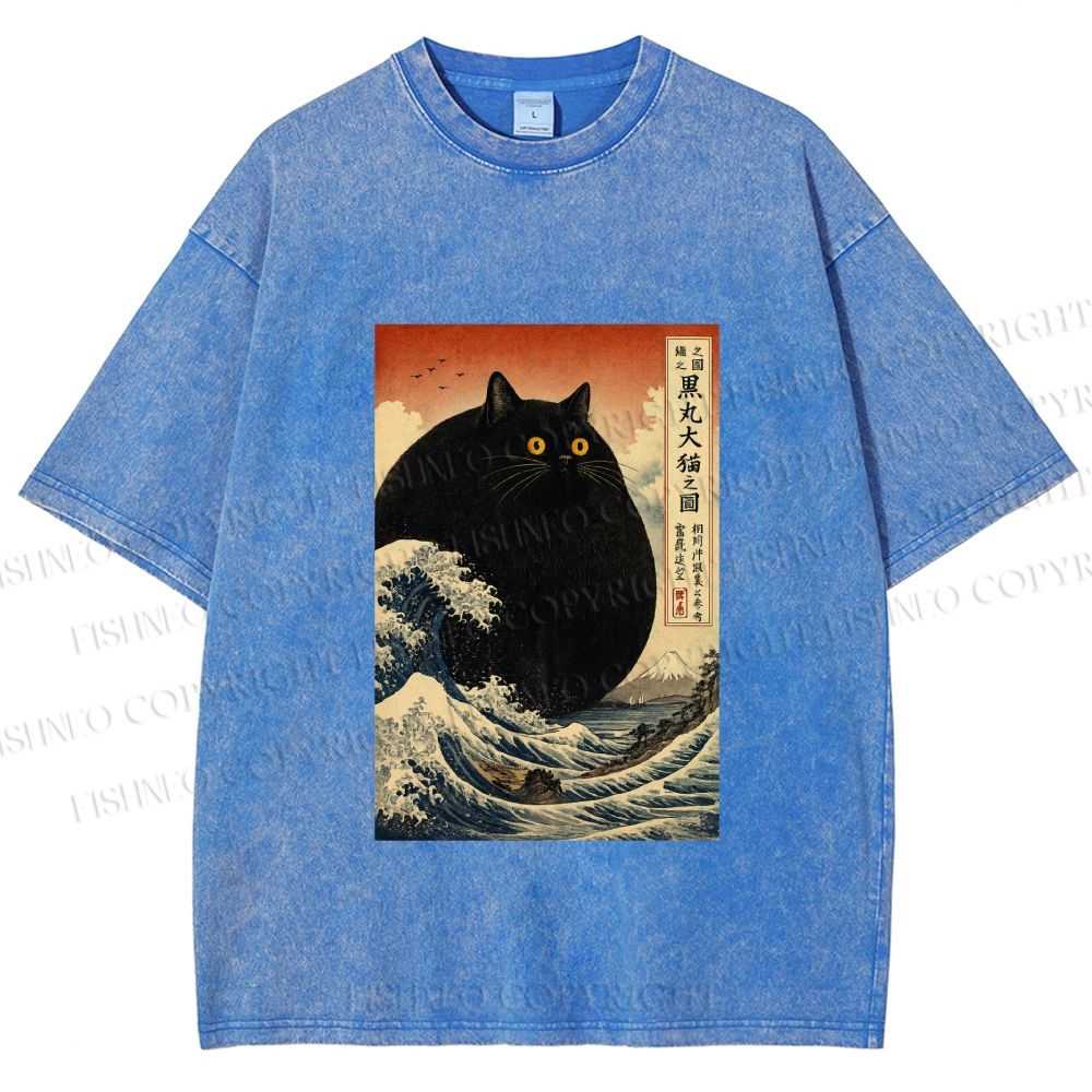 Unisex Cat wave Printed Washed Tee