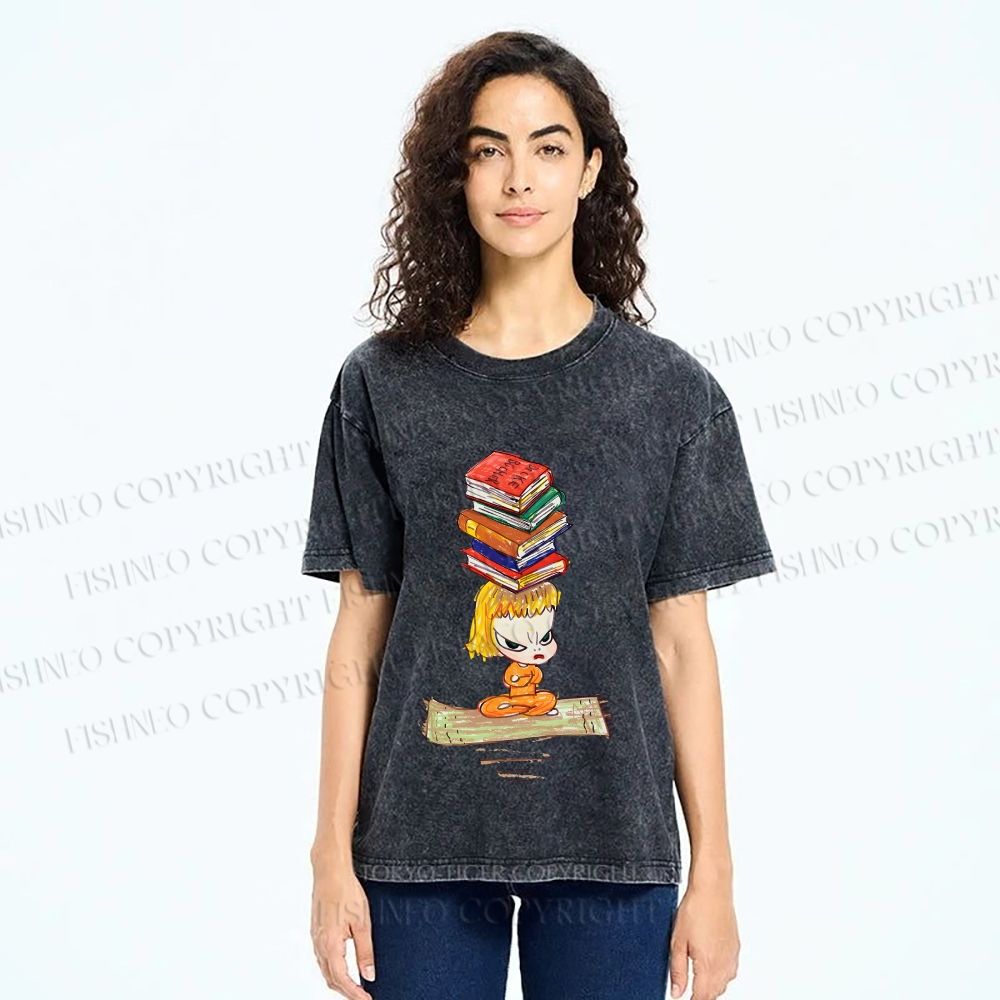 Unisex Yoshitomo Nara Got Books on Head Printed Washed Tee