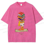 Unisex Yoshitomo Nara Got Books on Head Printed Washed Tee