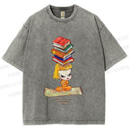 Unisex Yoshitomo Nara Got Books on Head Printed Washed Tee