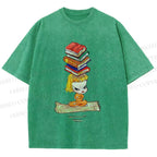 Unisex Yoshitomo Nara Got Books on Head Printed Washed Tee
