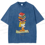 Unisex Yoshitomo Nara Got Books on Head Printed Washed Tee