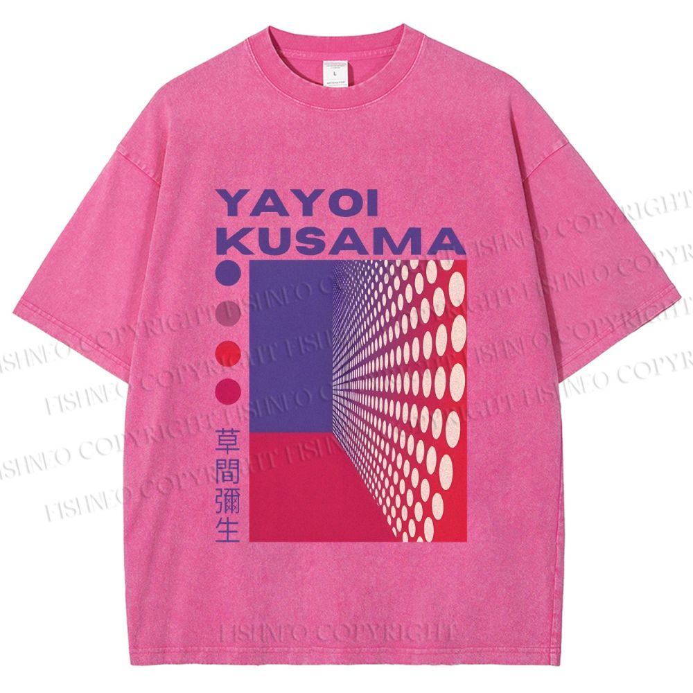 Unisex Yayoi Kusama Pink Wall With Dots Printed Washed Tee
