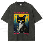 Unisex  Kusama Cat Printed Washed Tee