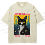 Unisex  Kusama Cat Printed Washed Tee