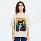 Unisex  Kusama Cat Printed Washed Tee