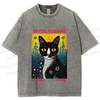 Unisex  Kusama Cat Printed Washed Tee