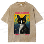 Unisex  Kusama Cat Printed Washed Tee