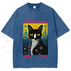 Unisex  Kusama Cat Printed Washed Tee