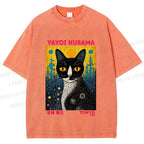 Unisex  Kusama Cat Printed Washed Tee