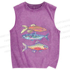 Unisex Pastel Fish Trio Printed Washed Tank Top