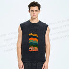Unisex Floral Tiger Stack Printed Washed Tank Top
