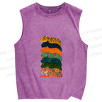 Unisex Floral Tiger Stack Printed Washed Tank Top