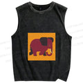 Unisex Retro Blockprint Elephant Printed Washed Tank Top