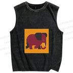 Unisex Retro Blockprint Elephant Printed Washed Tank Top