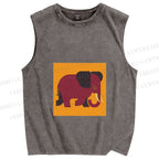 Unisex Retro Blockprint Elephant Printed Washed Tank Top