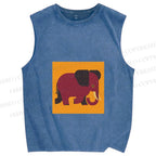 Unisex Retro Blockprint Elephant Printed Washed Tank Top