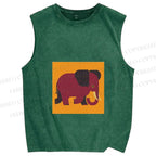 Unisex Retro Blockprint Elephant Printed Washed Tank Top