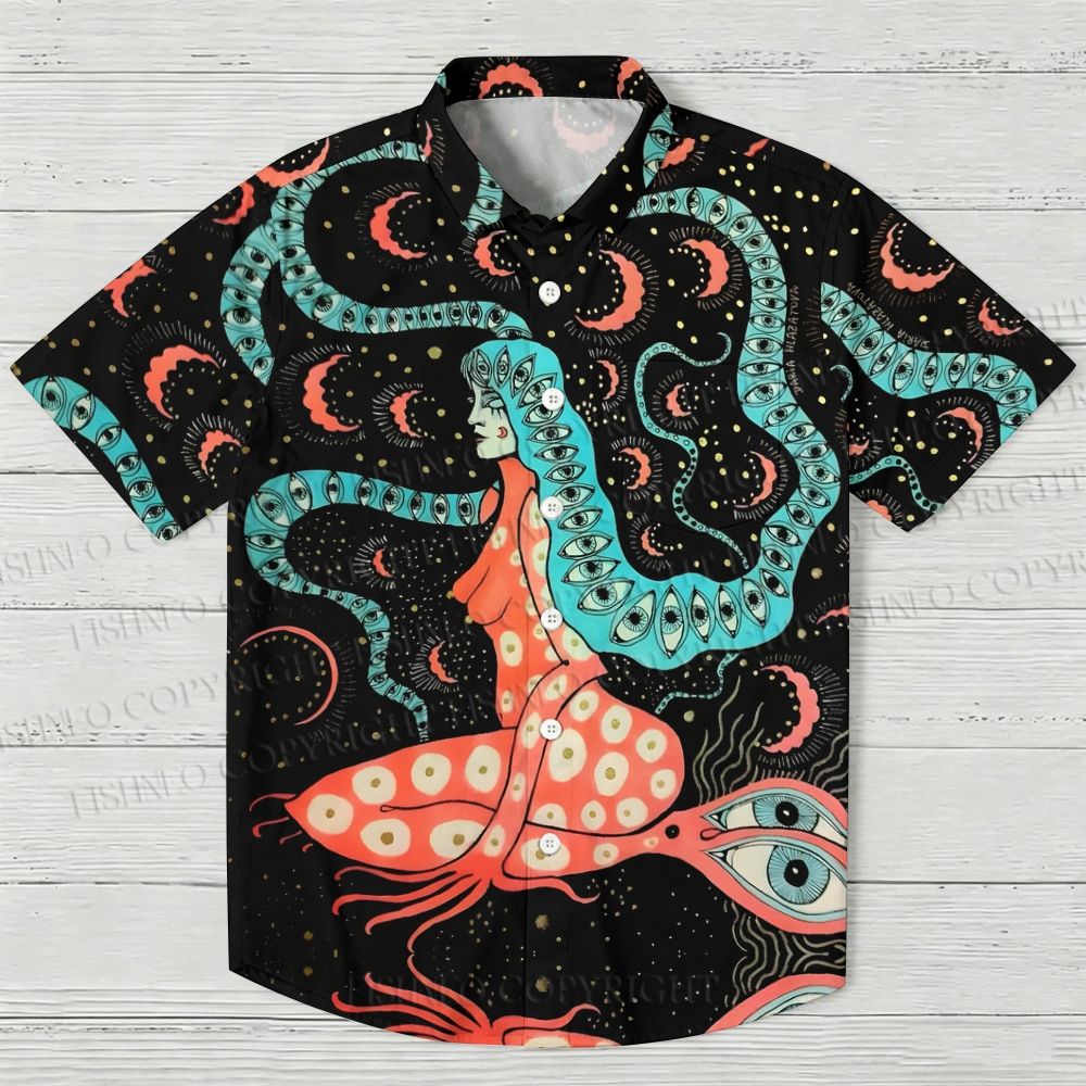 Female Demon Covered In Eyes Printed Hawaiian Shirt