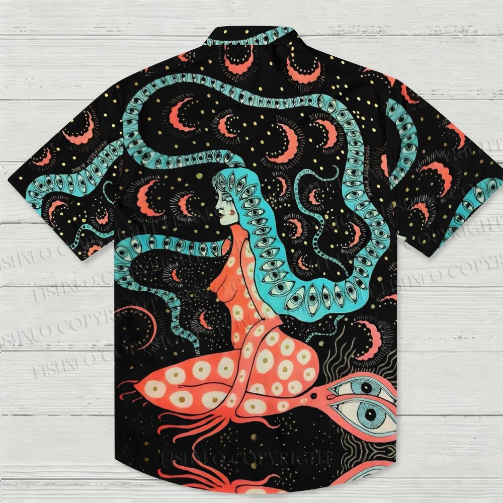 Female Demon Covered In Eyes Printed Hawaiian Shirt