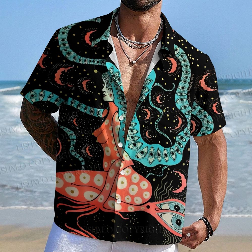 Female Demon Covered In Eyes Printed Hawaiian Shirt