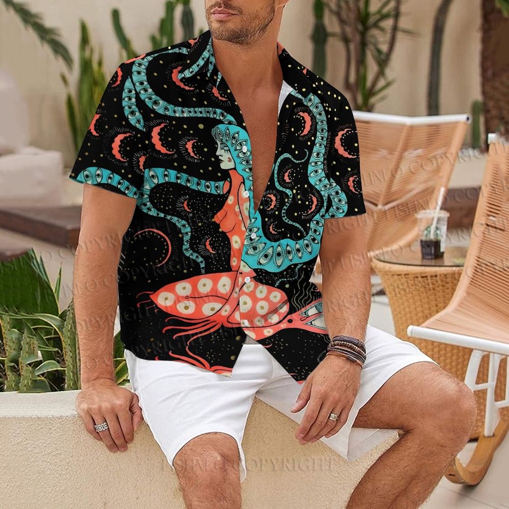 Female Demon Covered In Eyes Printed Hawaiian Shirt