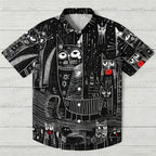 Line-Art Cat Printed Hawaiian Shirt
