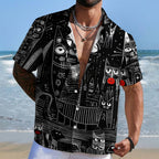 Line-Art Cat Printed Hawaiian Shirt