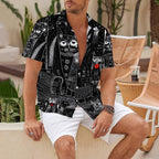 Line-Art Cat Printed Hawaiian Shirt