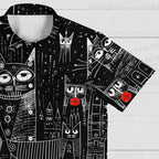 Line-Art Cat Printed Hawaiian Shirt