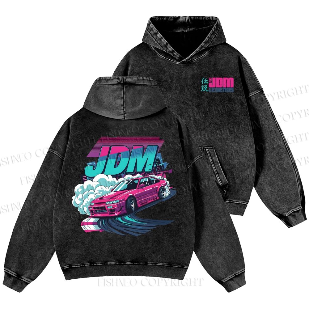 Unisex Casual JDM Legends Printed Double-sided Washed Hoodie