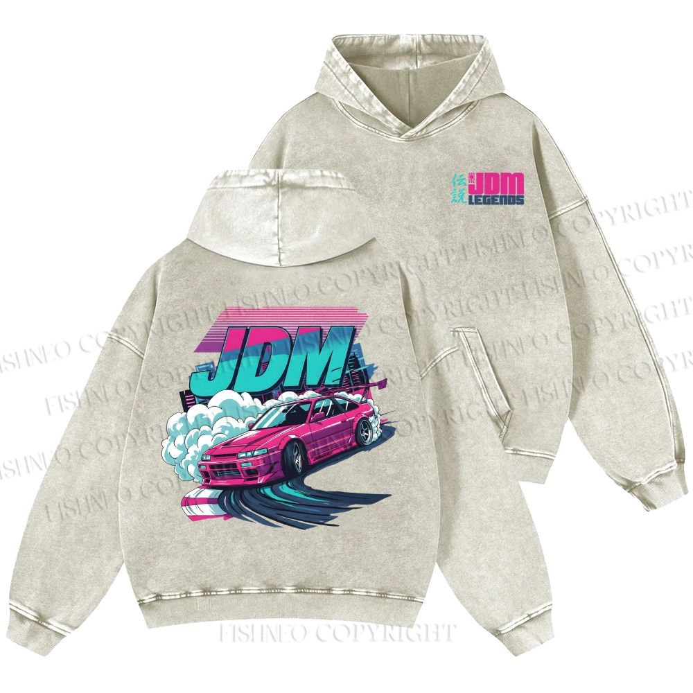 Unisex Casual JDM Legends Printed Double-sided Washed Hoodie