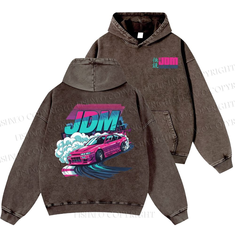 Unisex Casual JDM Legends Printed Double-sided Washed Hoodie