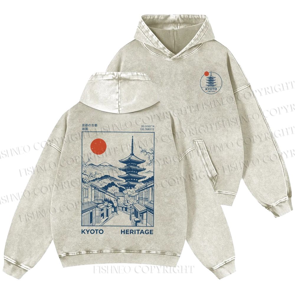 Unisex Casual Kyoto Printed Printed Double-sided Washed Hoodie