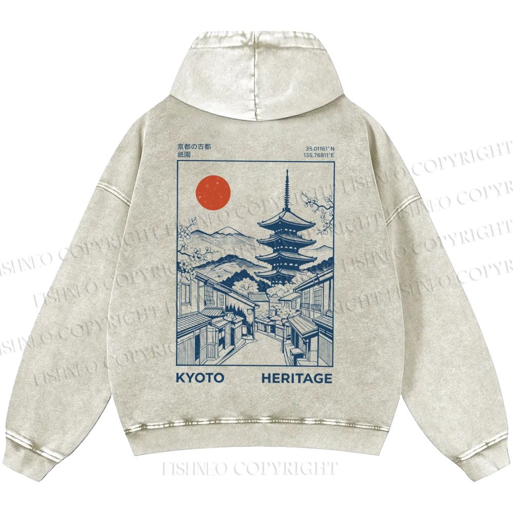 Unisex Casual Kyoto Printed Printed Double-sided Washed Hoodie