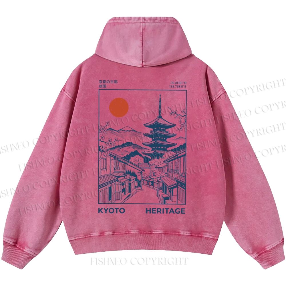 Unisex Casual Kyoto Printed Printed Double-sided Washed Hoodie