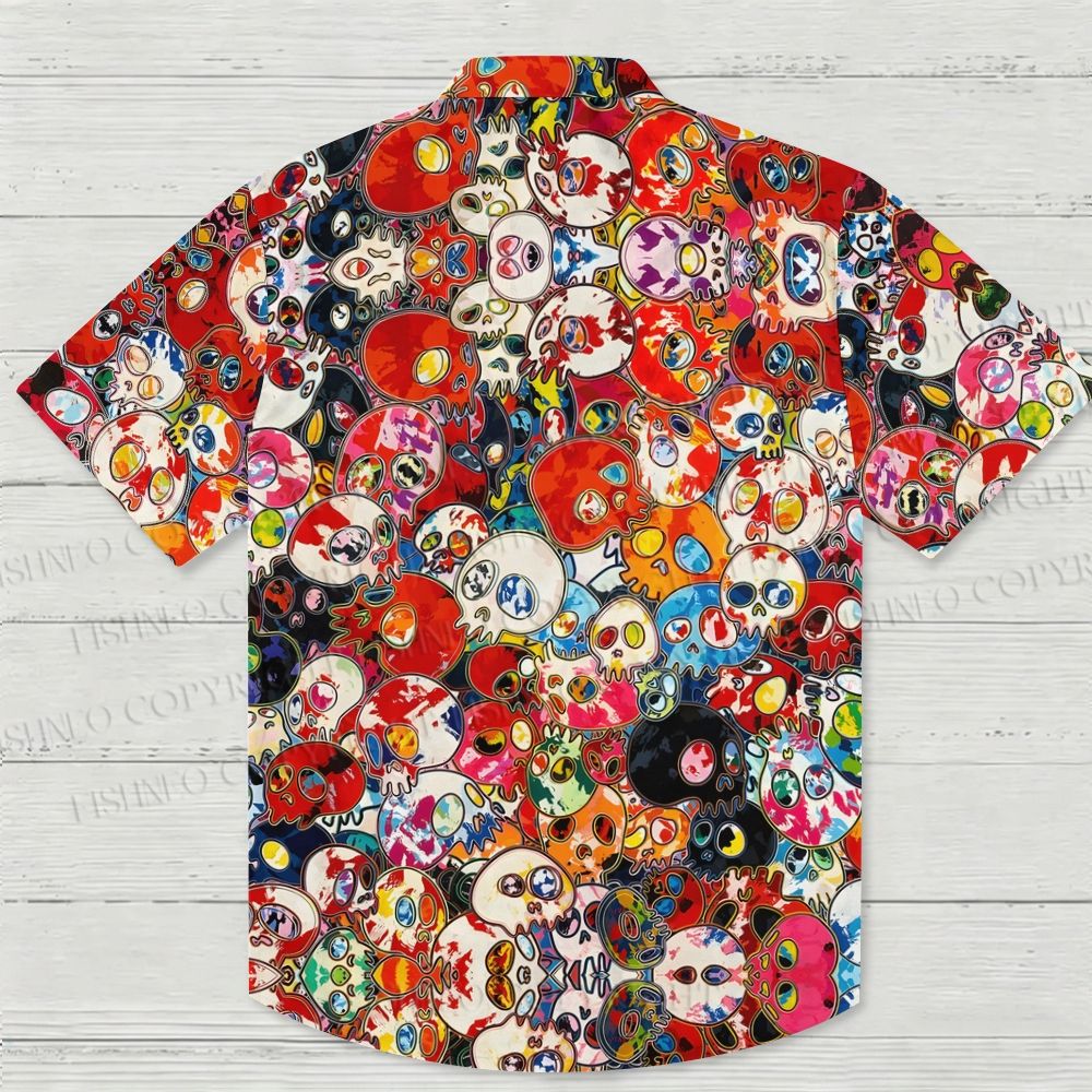 Takashi Murakami Flowers & Skulls Hawaiian Shirt