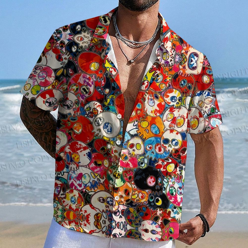 Takashi Murakami Flowers & Skulls Hawaiian Shirt