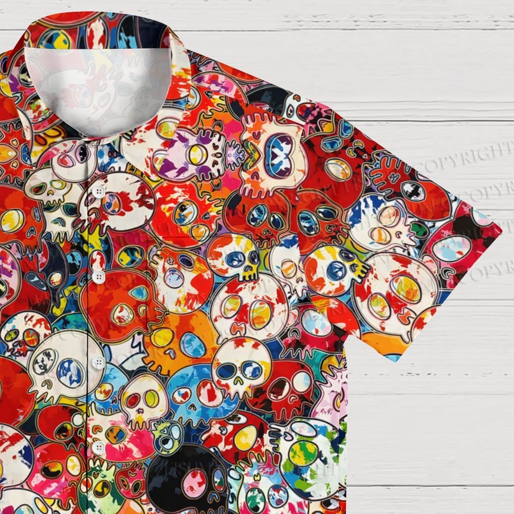 Takashi Murakami Flowers & Skulls Hawaiian Shirt