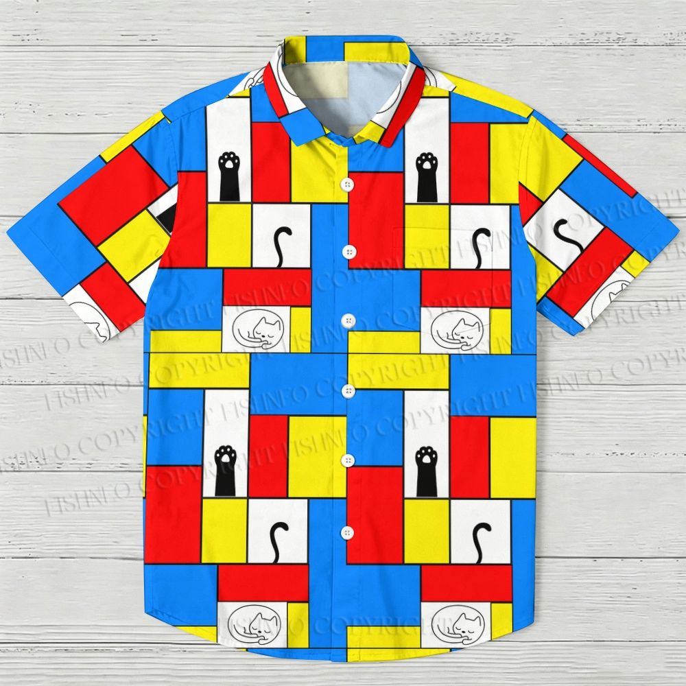 Mondrian Cat Printed Hawaiian Shirt