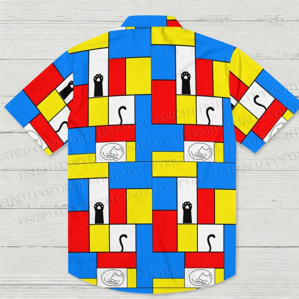 Mondrian Cat Printed Hawaiian Shirt