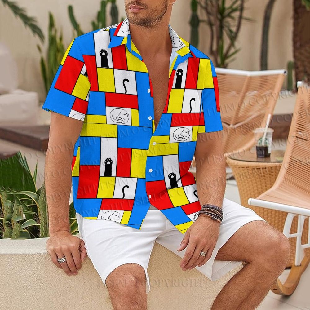 Mondrian Cat Printed Hawaiian Shirt