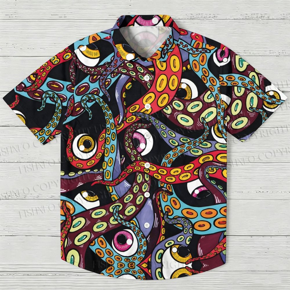 Multicolored-eyed Octopus Printed Hawaiian Shirt