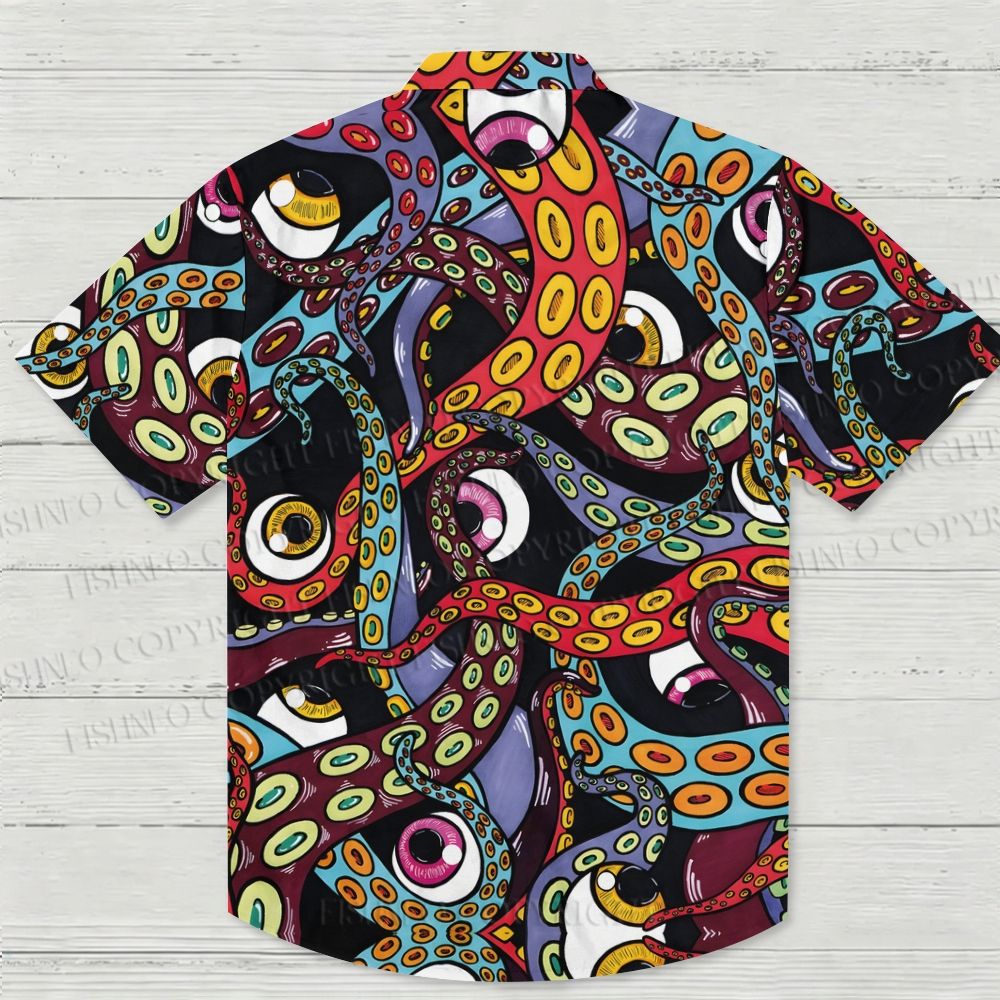Multicolored-eyed Octopus Printed Hawaiian Shirt