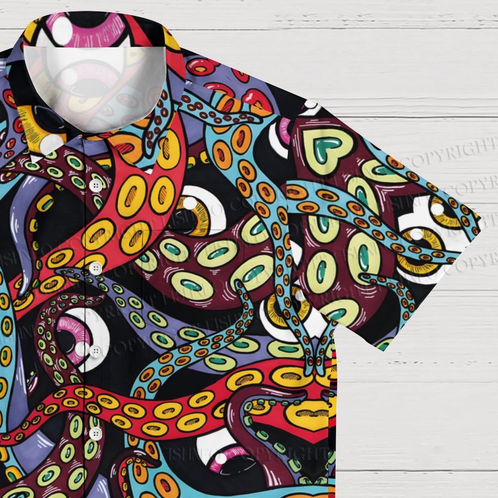 Multicolored-eyed Octopus Printed Hawaiian Shirt